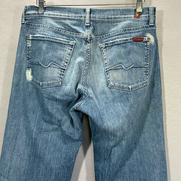 7 For All Mankind Jeans Mens 33 Bootcut Cotton Pockets Holes Distressed Fray Hem - Picture 11 of 16